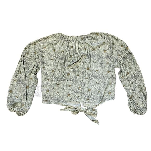 New Wayf Aliso Olive Green Daisy Floral Tie Front Long Sleeve Blouse Shirt Sz XL - Picture 2 of 6